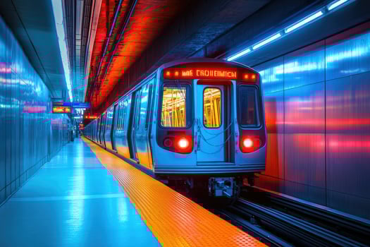 Modern subway train arriving at platform in washington dc metro station photo