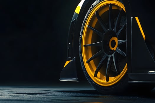 Black Sports Car Wheel with Yellow Rim photo