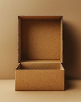 Empty cardboard box with clean design and warm background photo