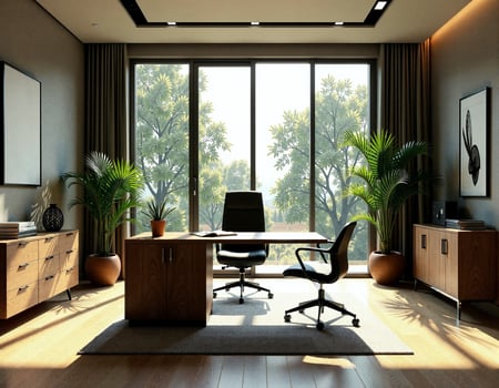 An office with a desk and chairs photo