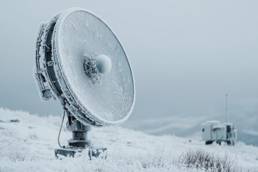 Frozen satellite dish enduring winter weather conditions. photo