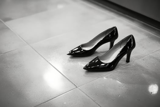 Black and white photo of a pair of high heels