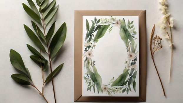 Elegant Watercolor Botanical Wedding Invitation Design photo