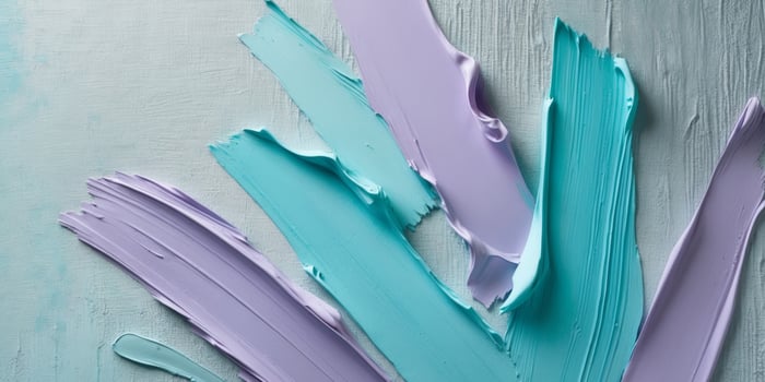 Abstract turquoise and lavender brushstrokes on canvas textured background photo