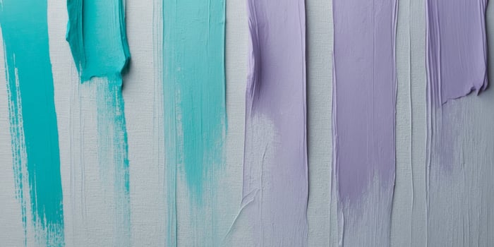 Abstract turquoise and lavender brushstrokes on canvas textured background. photo