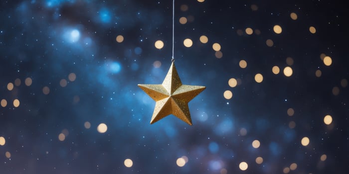 Golden star on a starry night background. photo