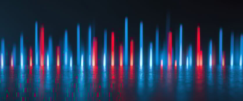 Abstract glowing blue and red vertical light streaks on a dark background photo