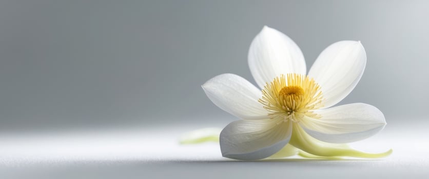 a close up of a white flower with a yellow center. photo