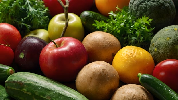 Assortment of Fresh Organic Fruits and Vegetables for Healthy Eating Closeup photo