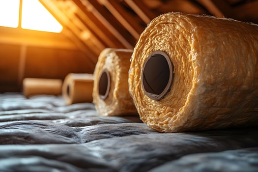 Sustainable Home Insulation in Rustic Attic Space at Sunset for Eco-Friendly Living Concepts photo