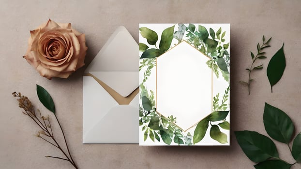 Elegant Botanical Watercolor Wedding Invitation Card Design photo