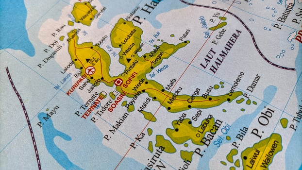 Halmahera island and Ternate city on map photo