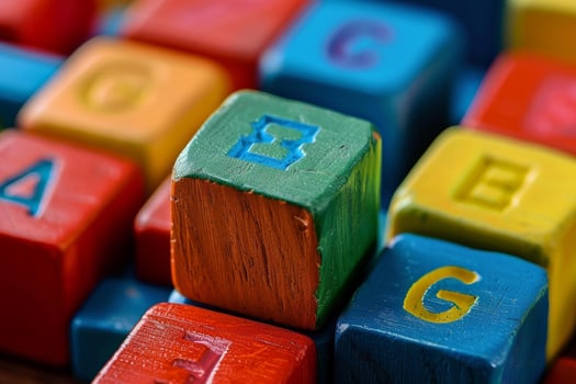 Green wooden alphabet block standing out from the crowd photo