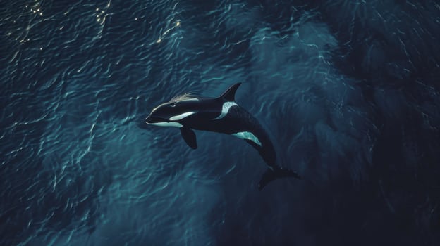 An orca whale is swimming in the ocean photo