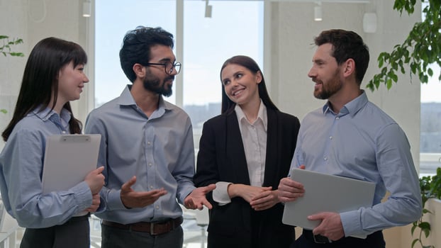 Successful business team portrait diverse office co-workers multiracial colleagues group of businesswomen businessmen multi ethnic women men smiling together corporate leadership professional teamwork photo