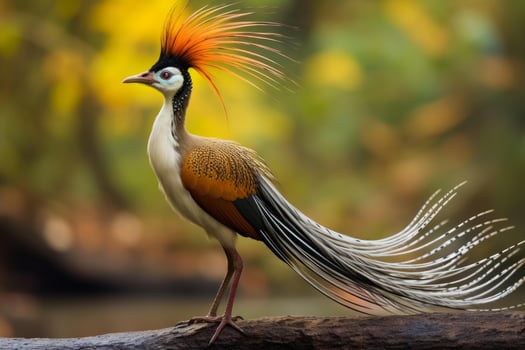Secretary bird standing on a branch showing its plumage photo