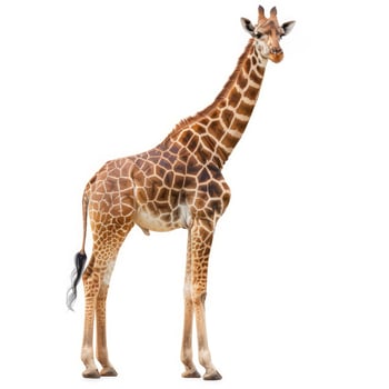 Beautiful giraffe standing on white background photo