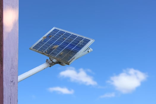Dirty solar cell panel installed for obtaining power from the nature to save energy in long term photo