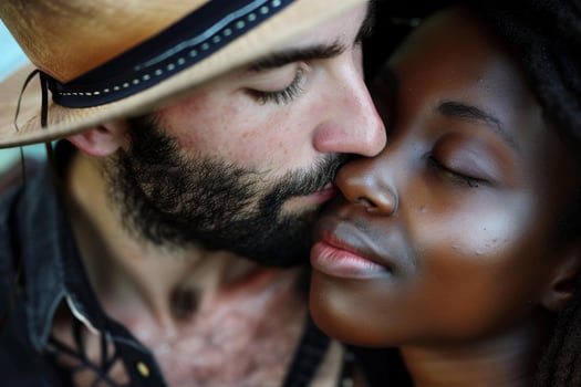 Interracial couple sharing intimate moment of affection photo