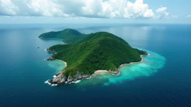 Tropical Island Paradise with Pristine White Sand Beach and Lush Greenery by Ocean photo
