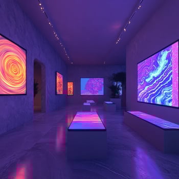 Colorful art display in a modern gallery space photo