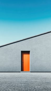 Minimalist Japanese architecture embodies simple elegance under clear skies photo