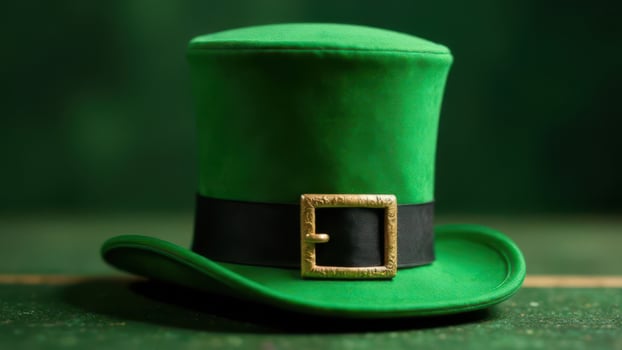 Stylish Green Top Hat Isolated on Vibrant Green Background for Fashion and Party Themes photo