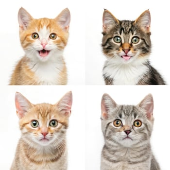 Four different cats looking at the camera photo