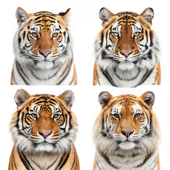 Four different tiger faces on white background photo