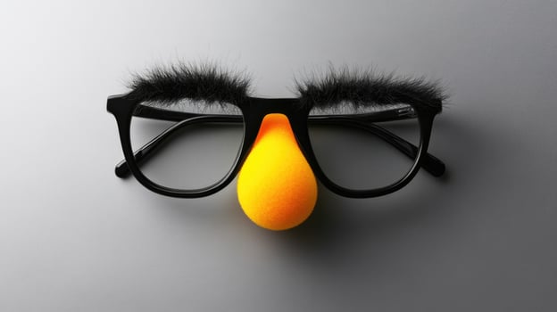 Unique playful mask design featuring a comical yellow nose and glasses photo