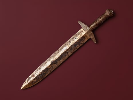 Antique ornate sword on dark red background photo