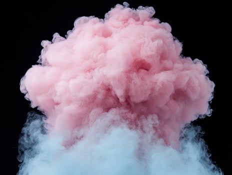 Abstract pink and blue smoke cloud on black background photo