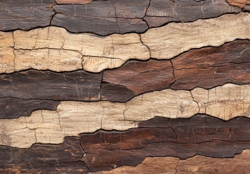 Close up of dark brown and beige wood texture with cracks photo
