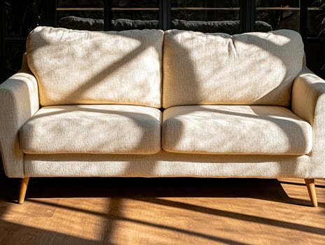 Beige couch in sunlit room photo
