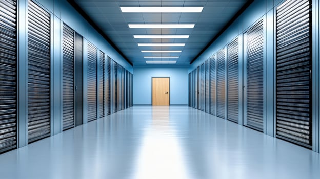 A long hallway with several storage units photo