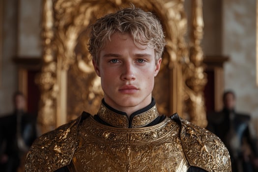 Young man in ornate golden armor. photo