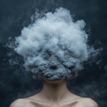 Abstract portrait of a person engulfed in smoke and ash photo