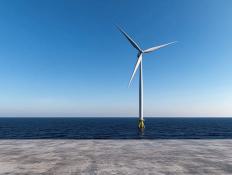 Offshore wind turbine generating clean energy in the ocean photo