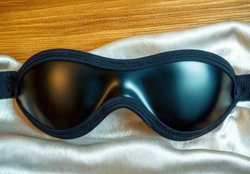 Black sleep mask on silk fabric photo