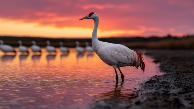 White crane at sunset photo