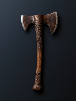 Ornate double headed axe on dark background photo