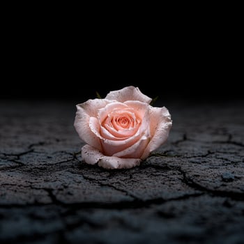 Single pink rose on cracked earth photo