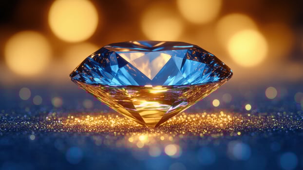Brilliant Blue Diamond Shines Brightly Against a Warm Golden Background photo