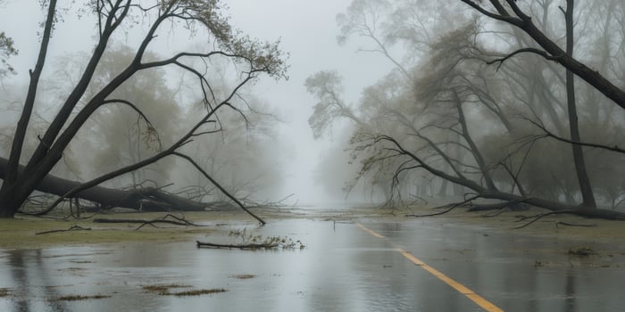 Fallen Trees and Flooded Roads After Stormy Weather. photo