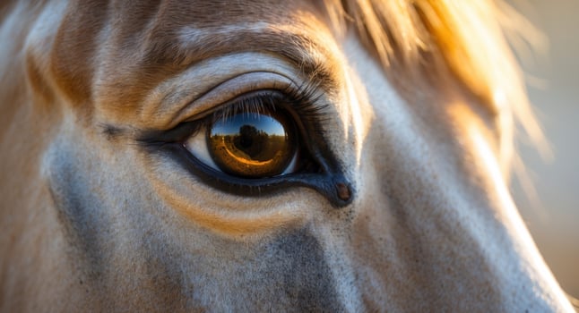 Close Up of a Horse's Eye in Golden Light. photo