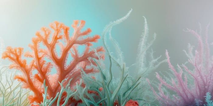 Vibrant Corals and Marine Plants on a Soft Gradient Background. photo