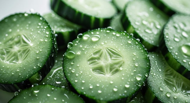 Close Up of Fresh Cucumber Slices with Water Drops. photo