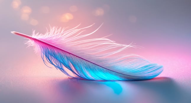 Vibrant Pastel Pink and Blue Feather Close up Soft Colorful Light Dreamy Texture photo