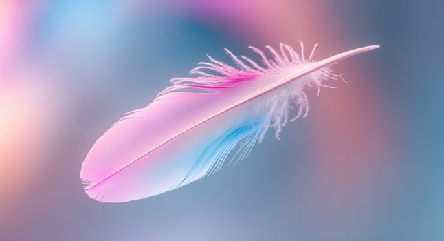 Vibrant Pastel Pink and Blue Feather Close up Soft Colorful Light Dreamy Texture. photo