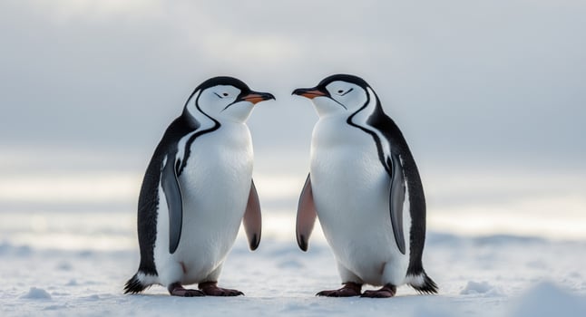 Two Chinstrap Penguins Standing in Snowy Habitat photo